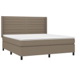 vidaXL Pat cu arcuri, saltea și LED, gri taupe, 160x200 cm, textil