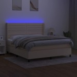vidaXL Pat cu arcuri, saltea și LED, crem, 160x200 cm, textil