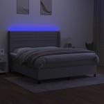 vidaXL Pat cu arcuri, saltea și LED, gri deschis, 180x200 cm, textil