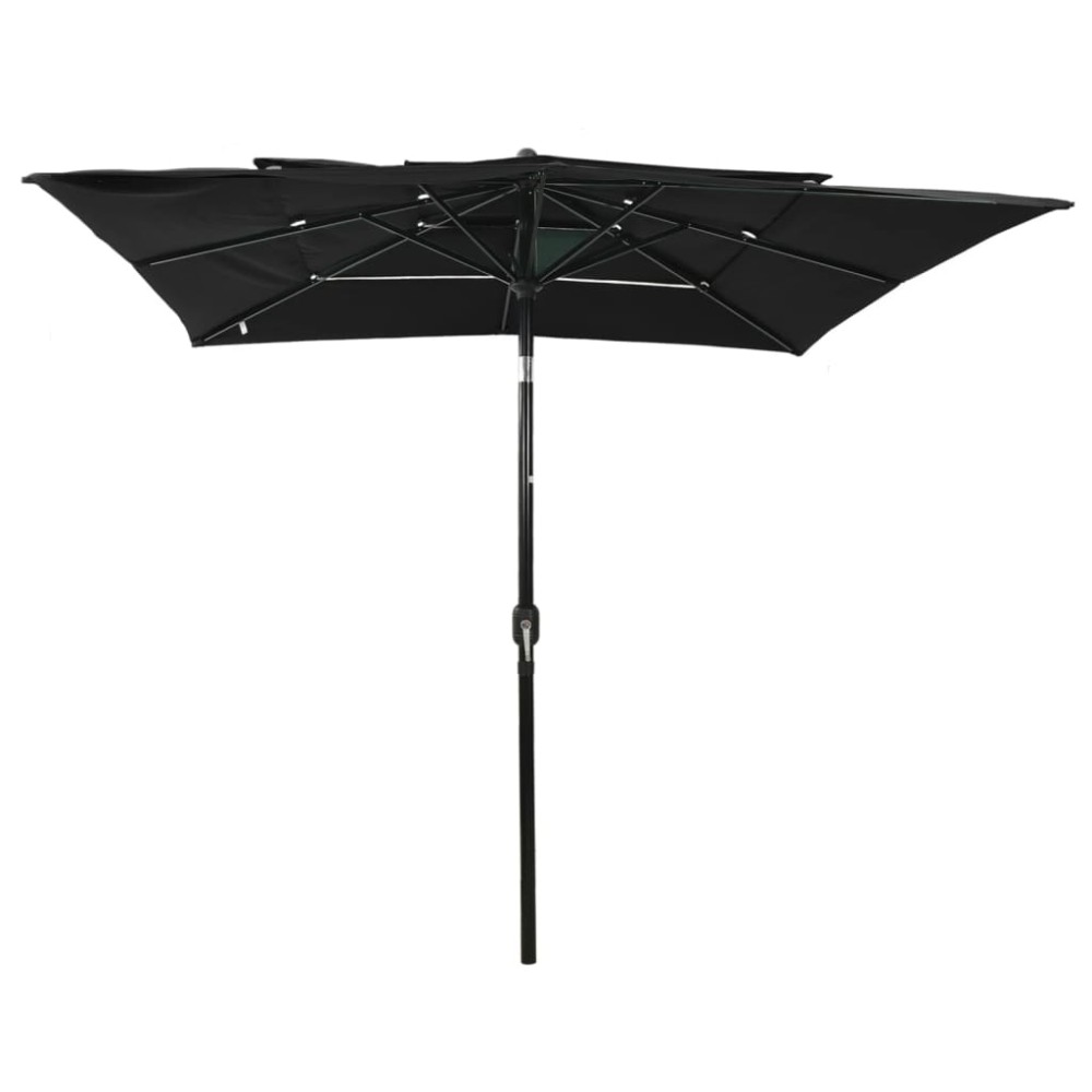 vidaXL Umbrelă de soare 3 niveluri, stâlp aluminiu, negru, 2,5x2,5 m