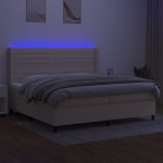 vidaXL Pat cu arcuri, saltea și LED, crem, 200x200 cm, textil