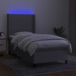 vidaXL Pat cu arcuri, saltea și LED, gri deschis, 80x200 cm, textil vidaXL Pat cu arcuri, saltea și LED, gri deschis, 80x200 cm, textil