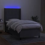 vidaXL Pat cu arcuri, saltea și LED, gri închis, 80x200 cm, textil vidaXL Pat cu arcuri, saltea și LED, gri închis, 80x200 cm, textil