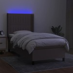 vidaXL Pat cu arcuri, saltea și LED, gri taupe, 90x190 cm, textil