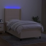 vidaXL Pat cu arcuri, saltea și LED, crem, 90x190 cm, textil
