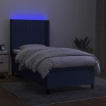 vidaXL Pat cu arcuri, saltea și LED, albastru, 90x190 cm, textil