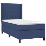 vidaXL Pat cu arcuri, saltea și LED, albastru, 90x190 cm, textil