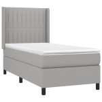 vidaXL Pat cu arcuri, saltea și LED, gri deschis, 90x200 cm, textil