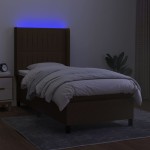 vidaXL Pat cu arcuri, saltea și LED, maro închis, 90x200 cm, textil