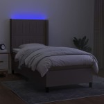 vidaXL Pat cu arcuri, saltea și LED, gri taupe, 90x200 cm, textil