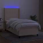 vidaXL Pat cu arcuri, saltea și LED, crem, 90x200 cm, textil vidaXL Pat cu arcuri, saltea și LED, crem, 90x200 cm, textil