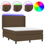 vidaXL Pat cu arcuri, saltea și LED, maro închis, 140x190 cm, textil vidaXL Pat cu arcuri, saltea și LED, maro închis, 140x190 cm, textil