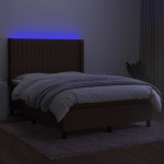 vidaXL Pat cu arcuri, saltea și LED, maro închis, 140x190 cm, textil vidaXL Pat cu arcuri, saltea și LED, maro închis, 140x190 cm, textil