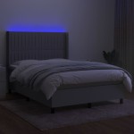 vidaXL Pat cu arcuri, saltea și LED, gri deschis, 140x200 cm, textil