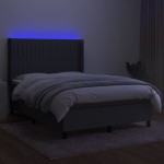 vidaXL Pat cu arcuri, saltea și LED, gri închis, 140x200 cm, textil