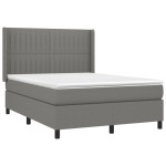 vidaXL Pat cu arcuri, saltea și LED, gri închis, 140x200 cm, textil