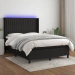 vidaXL Pat cu arcuri, saltea și LED, negru, 140x200 cm, textil vidaXL Pat cu arcuri, saltea și LED, negru, 140x200 cm, textil