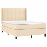 vidaXL Pat cu arcuri, saltea și LED, crem, 140x200 cm, textil