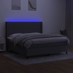 vidaXL Pat cu arcuri, saltea și LED, gri închis, 160x200 cm, textil vidaXL Pat cu arcuri, saltea și LED, gri închis, 160x200 cm, textil