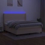 vidaXL Pat cu arcuri, saltea și LED, crem, 160x200 cm, textil