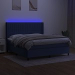vidaXL Pat cu arcuri, saltea și LED, albastru, 160x200 cm, textil