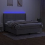 vidaXL Pat cu arcuri, saltea și LED, gri deschis, 180x200 cm, textil