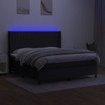 vidaXL Pat cu arcuri, saltea și LED, negru, 180x200 cm, textil vidaXL Pat cu arcuri, saltea și LED, negru, 180x200 cm, textil
