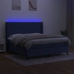 vidaXL Pat cu arcuri, saltea și LED, albastru, 180x200 cm, textil