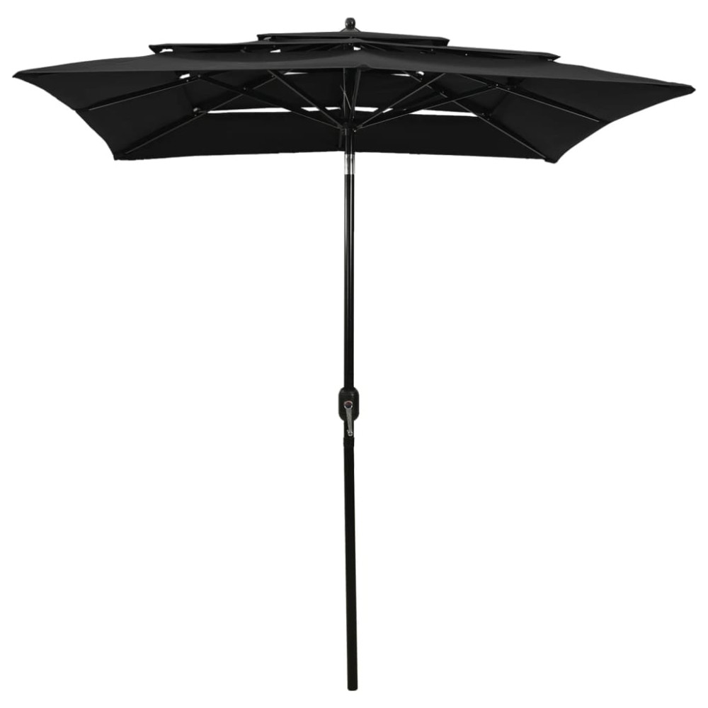 vidaXL Umbrelă de grădină cu 3 niveluri, stâlp aluminiu, negru, 2x2 m