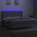vidaXL Pat cu arcuri, saltea și LED, gri deschis, 200x200 cm, textil