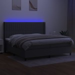 vidaXL Pat cu arcuri, saltea și LED, gri închis, 200x200 cm, textil