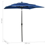 vidaXL Umbrelă grădină cu 3 niveluri, stâlp aluminiu, azuriu, 2x2 m