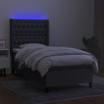 vidaXL Pat cu arcuri, saltea și LED, gri închis, 80x200 cm, textil