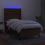 vidaXL Pat cu arcuri, saltea și LED, maro închis, 80x200 cm, textil