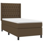 vidaXL Pat cu arcuri, saltea și LED, maro închis, 90x190 cm, textil