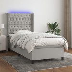 vidaXL Pat cu arcuri, saltea și LED, gri deschis, 90x200 cm, textil vidaXL Pat cu arcuri, saltea și LED, gri deschis, 90x200 cm, textil