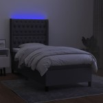 vidaXL Pat cu arcuri, saltea și LED, gri închis, 90x200 cm, textil