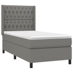 vidaXL Pat cu arcuri, saltea și LED, gri închis, 90x200 cm, textil