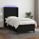 vidaXL Pat cu arcuri, saltea și LED, negru, 90x200 cm, textil