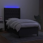 vidaXL Pat cu arcuri, saltea și LED, negru, 90x200 cm, textil