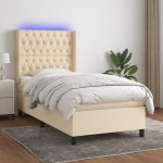 vidaXL Pat cu arcuri, saltea și LED, crem, 90x200 cm, textil vidaXL Pat cu arcuri, saltea și LED, crem, 90x200 cm, textil