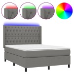 vidaXL Pat cu arcuri, saltea și LED, gri închis, 140x190 cm, textil