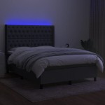 vidaXL Pat cu arcuri, saltea și LED, gri închis, 140x190 cm, textil