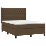 vidaXL Pat cu arcuri, saltea și LED, maro închis, 140x190 cm, textil vidaXL Pat cu arcuri, saltea și LED, maro închis, 140x190 cm, textil