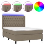 vidaXL Pat cu arcuri, saltea și LED, gri taupe, 140x190 cm, textil vidaXL Pat cu arcuri, saltea și LED, gri taupe, 140x190 cm, textil