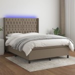 vidaXL Pat cu arcuri, saltea și LED, gri taupe, 140x190 cm, textil vidaXL Pat cu arcuri, saltea și LED, gri taupe, 140x190 cm, textil