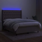 vidaXL Pat cu arcuri, saltea și LED, gri taupe, 140x190 cm, textil vidaXL Pat cu arcuri, saltea și LED, gri taupe, 140x190 cm, textil