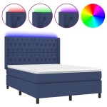 vidaXL Pat cu arcuri, saltea și LED, albastru, 140x190 cm, textil