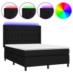 vidaXL Pat cu arcuri, saltea și LED, negru, 140x200 cm, textil vidaXL Pat cu arcuri, saltea și LED, negru, 140x200 cm, textil