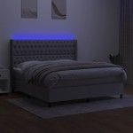 vidaXL Pat cu arcuri, saltea și LED, gri deschis, 160x200 cm, textil